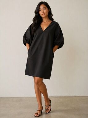 navy blue dress for baby girl Women's Black A-Line Cotton Dress main image 0
